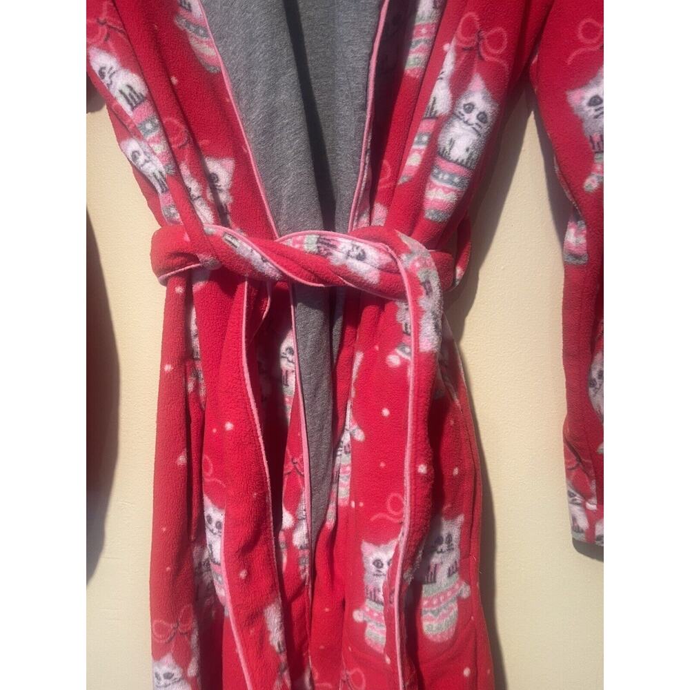 Nick & Nora Red Lined‎ Fleece Wrap Tie Knee length Robe KITTENS in MITTENS XS/S - Picture 3 of 5